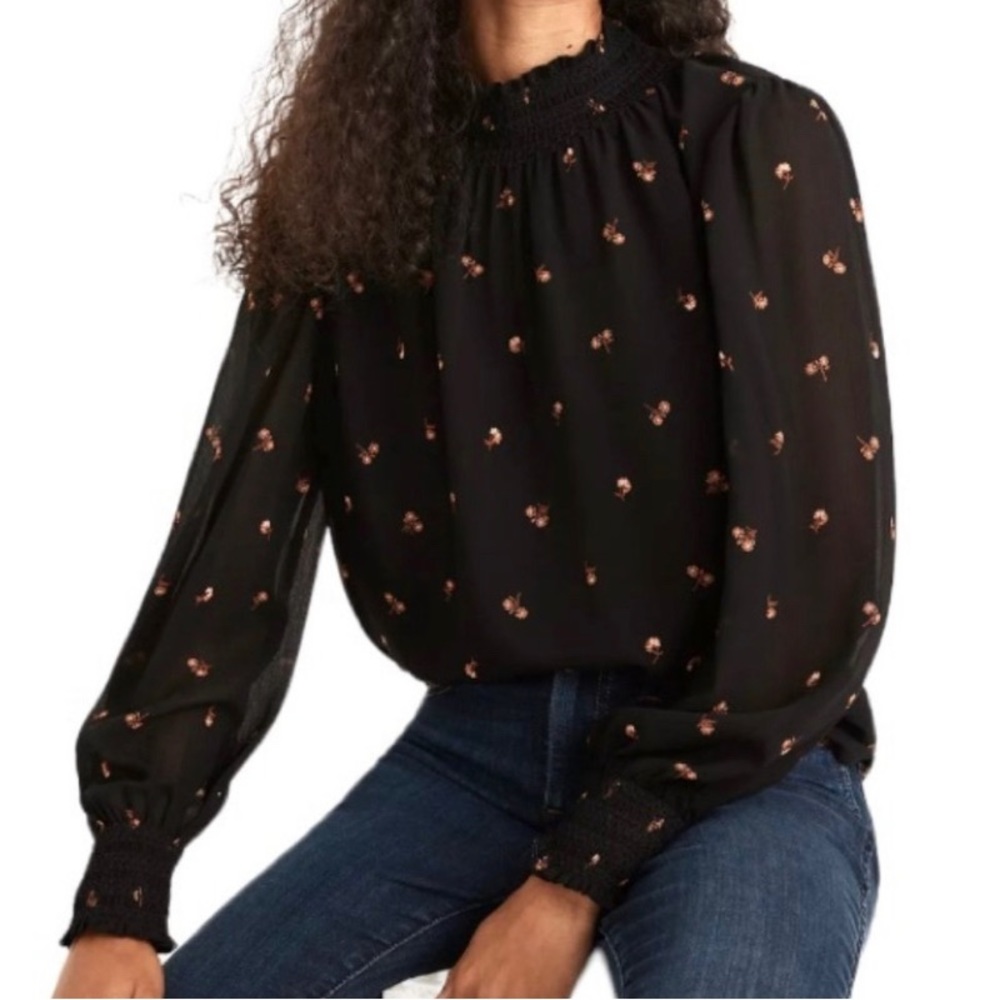 Madewell Texture & Thread Ruffled Mockneck Top in Rainbow Buds